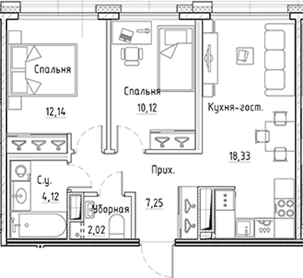 2-комнатная квартира 53.98 м², 10/10 эт., ЖК «LEGENDA Лисичанская 22»